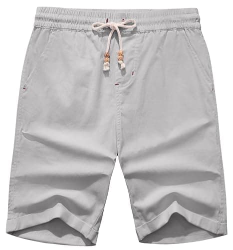 Janmid Men's Linen Shorts Casual Elastic Waist Drawstring Summer Beach Shorts Dark Grey L - Image 1