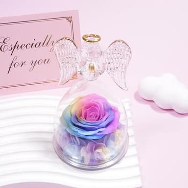 Yamonic Mom Birthday Gifts for Mom, Angel Figurines with Real Rose Gifts for Her Mom Grandma, Preserved Rose Angel Figurines for Mothers Day Birthday Gifts for Women Her (Rainbow) - Image 2