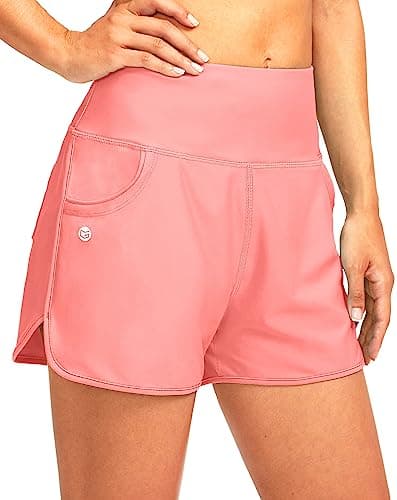 G Gradual Women's 3" High Waisted Swim Board Shorts with Pockets Quick Dry Swimsuit Bottoms Bathing Suit for Women with Liner(Hyper Pink,M) - Image 1