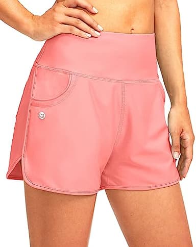 G Gradual Women's 3" High Waisted Swim Board Shorts with Pockets Quick Dry Swimsuit Bottoms Bathing Suit for Women with Liner(Hyper Pink,M) - Image 1