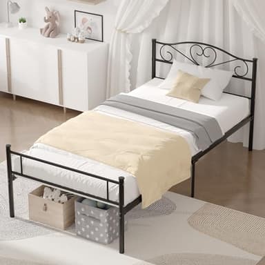 VECELO Metal Platform Bed Frame with Headboard & Footboard, Steel Slats Mattress Foundation, No Box Spring Needed, Twin, Matte Black - Image 5