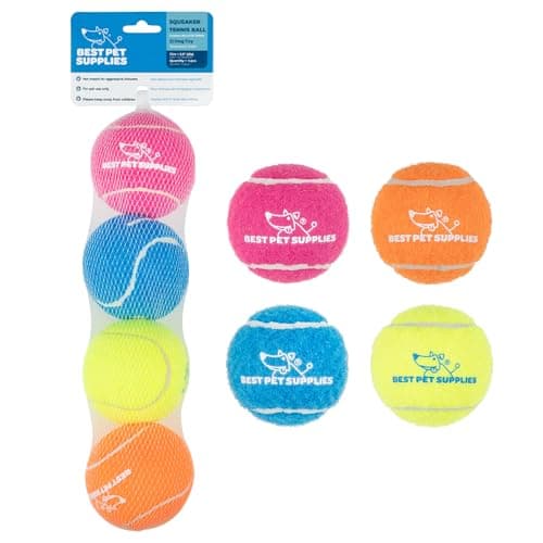 Best Pet Supplies Interactive Squeaky Dog Chew Toy, Ideal Dog Toys for Chewers, Small, Medium & Large Dogs, and Fetch Lovers - Tennis (Assorted Color), Medium (Pack of 4) - Image 1