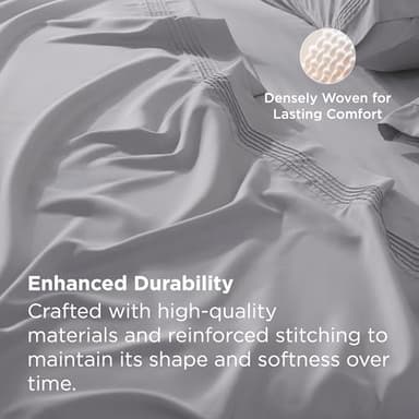 Bedsure Deep Pocket Queen Sheets Set - Fits Mattresses Up to 21 Inches Thick - 4 Piece GentleSoft Bed Sheets, Moisture Wicking, Soft & Cooling Bedsheet & Pillowcases, Easy & Secure Fit, Light Grey - Image 6