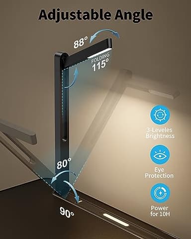 Laptop Table with LED Desk Light, SAIJI Laptop Stand for Bed, Height Adjustments Bed Desk with Book Stand for Reading Writing Drawing (Black) - Image 2