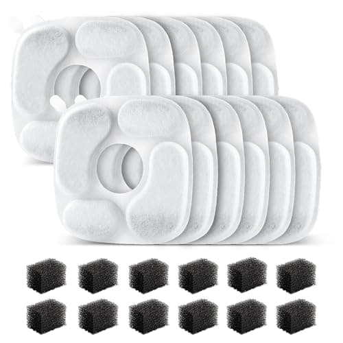 24 Pcs Cat Water Fountain Filter,12 Pack Filters & 12 Pack Pre-Filter Sponges, Compatible with 95oz/2.8L Pet Fountain - Image 1