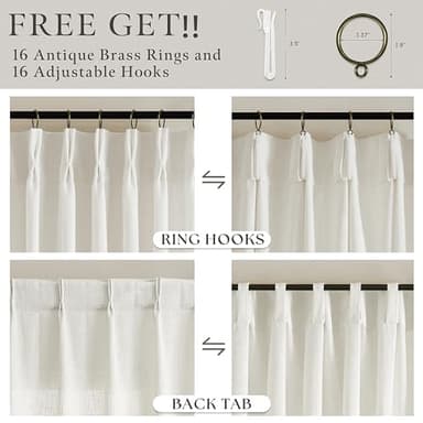 Linen Curtains 108 Inches Long Pinch Pleated for Living Room 2 Panels Set Cream Ivory Natural Pleat Drapes Back Tab Semi Sheer Neutral Boho Ceiling to Floor 108 Inch Curtains for Bedroom Window 9 FT - Image 5