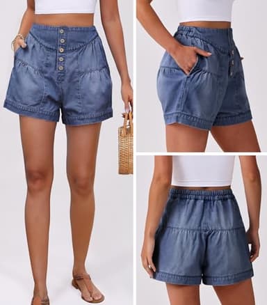 ANRABESS Women's Denim Shorts Summer Baggy High Waisted Flowy Wide Leg Buttons Pleated Casual Jean Shorts 2025 Fashion Skorts Blue X-Large - Image 6