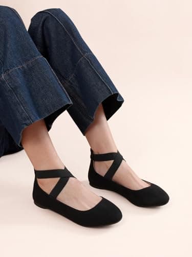DREAM PAIRS Women's Sole_Stretchy Black Fashion Elastic Ankle Straps Flats Shoes Size 8 M US - Image 6