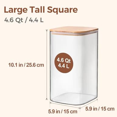 ComSaf 1.2 Gallon Wide Mouth Flour Sugar Storage Containers 2 Pcs, 4.6 Qt Glass Storage Containers with Lids, Large Pantry Glass Jar with Lid, Big Jars for Rice, Flour, Sugar, Cereal, Cookie, Coffee - Image 2
