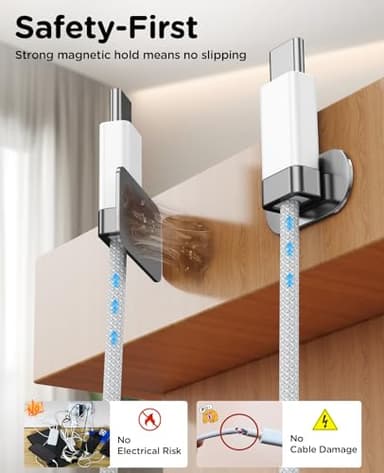 StayCable 3.3FT USB A to USB C Cable with Built-in Magnetic Holder for Nightstand, Desk and Car, 3A Fast Charging Anti-Drop Cord with 2 Adhesive Metal Plates, Braid Type-C Data Cable for iPhone 17 - Image 6