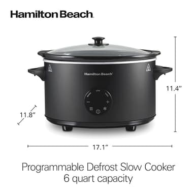Hamilton Beach 6 Quart Set & Forget Programmable Slow Cooker with Defrost Function, Flexible Programming, Adjustable Countdown Timer, Large Dishwasher Safe Stoneware Crock and Glass Lid, Black (33765) - Image 8