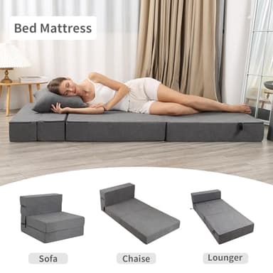 LOVMOC Folding Sofa Bed, High-Density Memory Foam Sofa Bed with a Fluffy Pillow, Floor Couch Guest Bed, Single Size, Dark Grey - Image 5