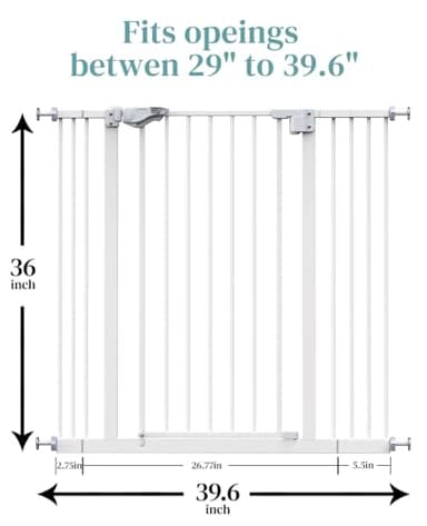 InnoTruth 29-39.6”Baby Gate for Stairs,36" Extra Tall Dog Gate for The House,Dual-Lock Safety and One Hand Opening Design,Kid Gate for Doorways,Kitchen,Room,Wall-Friendly Pressure Mounted, Pure White - Image 9
