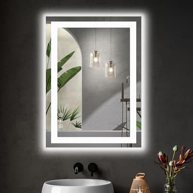 Sweetcrispy 32"x 24"LED Bathroom Vanity Mirror for Wall with Anti-Fog, Dimmable Rectangle Mirrors with Front Light and Backlit, Memory Function, Tempered Glass, Shatter-Proof, Horizontal& Vertically - Image 1