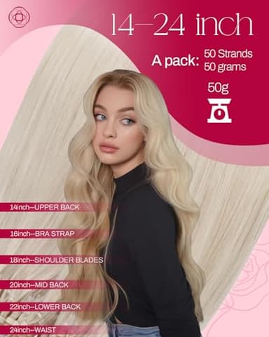 Moresoo Micro Beads Hair Extensions Human Hair White Blonde Hair Extensions Micro Loop Human Hair Microlink Extensions for Wedding 50G/50S 18 Inch - Image 3