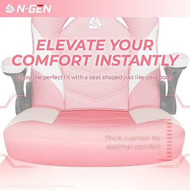N-GEN Video Gaming Chair Ergonomic Computer Desk Office Chair with Lumbar Support Adjustable Height Swivel Wheels Flip-Up Arms PU Leather Home and Office (Pink) - Image 5