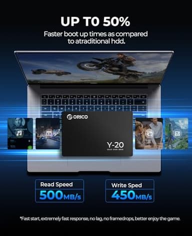 ORICO 512GB SATA SSD 2.5 Inch Internal Solid State Drive, Read Speed up to 500MB/s, SATA III 6Gbps for Desktop Laptop NAS DIY External Drive - Y20 - Image 2