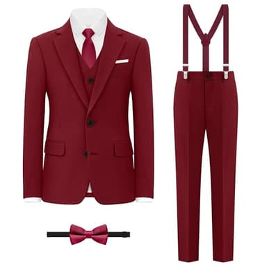 BOLADA Boys' Suit Burgundy Slim fit Suits for Kids Formal Classic 6 Piece Big Boys Tuxedos Teen Youth Size 14 - Image 1