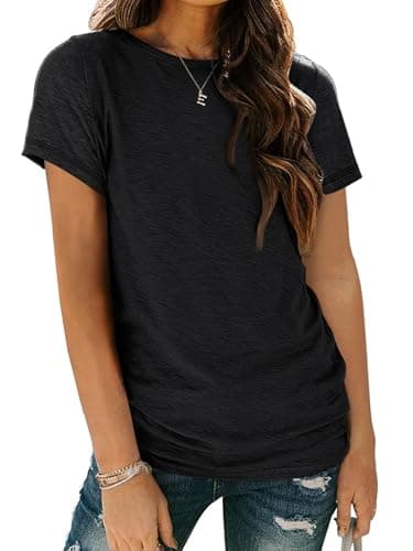 AUTOMET Womens Tops Shorts Sleeve Shirts for Summer Spring Beach Vacation Plus Size Oversized Casual Tee for Teen Girls 2025 02black 2XL - Image 1