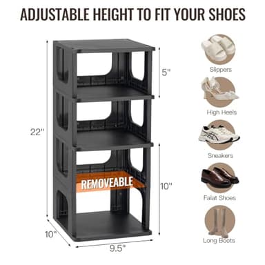 TRZZ 8-Tier Small Shoe Rack, Vertical Narrow Stackable Organizer with Removable Partition, Efficient Shoe Storage for Closet, Entryway, and Small Spaces (Black) - Image 3