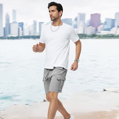 3rd hill Mens Casual Sweat Cargo Cotton Shorts Drawstring Elastic Waist Athletic Workout Gym Jogger Shorts with 5 Pockets Light Gray - Image 7