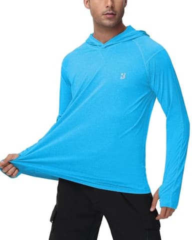 Mens UPF 50+ Fishing Swim Shirt - Long Sleeve Sun Shirts Rashguard Running Hiking Beach Workout Hooded Shirt with Thumbhole - Image 2