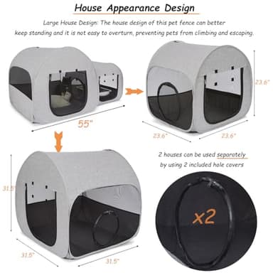 LUCKITTY Portable Cat Playpen, Delivery Room, Enclosure, Postoperative Recovery, House Design for Better Standing, Foldable Pet Tent for Indoor and Outdoor Use, Cat Houses & Condos Light Gray - Image 7