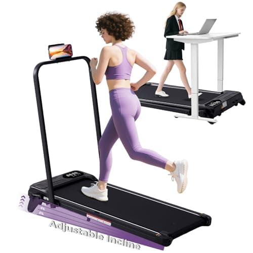 Portable Foldable Walking Pad with Handle Bar and Adjustable Incline, Under Desk Walking Pads Treadmill with Incline and Handles, 3.5HP Folding Electric Treadmills for Home Small, 0.6-7.6MPH, 350LBS - Image 1