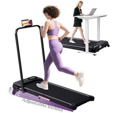 Portable Foldable Walking Pad with Handle Bar and Adjustable Incline, Under Desk Walking Pads Treadmill with Incline and Handles, 3.5HP Folding Electric Treadmills for Home Small, 0.6-7.6MPH, 350LBS - Image 1