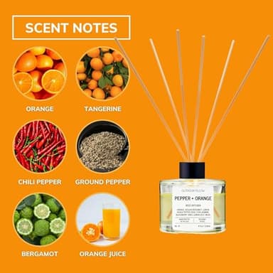 Outdoor Fellow Pepper and Orange Reed Diffuser Set - Orange, Pepper and Bergamot Scented Reed Diffuser for Home, Home Freshener Diffuser with Sticks, Long Lasting Fragrance, 4 fl.oz. - Image 3