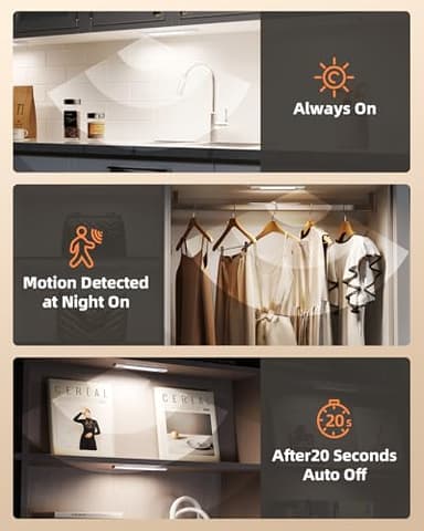 EZVALO 6-Pack Under Cabinet Lighting, 7.8" Wireless Closet Lights, 30 LED Rechargeable Motion Sensor Light, Dimmable, 3 Color Temperatures, Counter Lights for Kitchen, Pantry, Bedroom, Wardrobe - Image 6