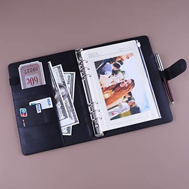 Antner A5 Binder 6 Ring Refillable Notebook Planner Cover for A5 Planner Inserts & Refill Paper, PU Leather Loose Leaf Personal Organizer Photocard Holder Budget Binder with Magnetic Buckle, Black - Image 3