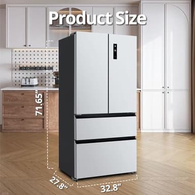 PioneerWorks French Door Refrigerator, 4 Door Full Size Deep Freezer in Stainless-Steel, 18Cu.Ft Large Capacity Refrigerator, Digital Temperature Controls Auto Defrost Suitable for Home, Silver - Image 4