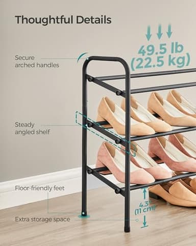 SONGMICS Expandable Shoe Rack, 3 Tier Shoe Rack Shelf, Adjustable Shoe Organizer Storage for 20 Pairs of Shoes, Metal Free Standing Shoe Racks for Closet, Front Door Entryway, Easy Assembly, Ink Black - Image 8