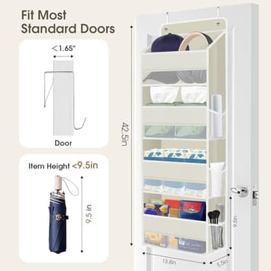 SpaceHacks 1 Pack Over The Door Organizer, Hanging Storage Organizer with Clear Window, 40lb Ultra Sturdy Large Capacity Room Organizer for Pantry Bathroom Nursery Closet Baby Essential (Beige) - Image 2