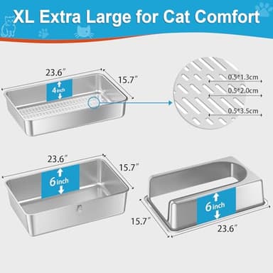 XL All Stainless Steel Sifting Litter Box with Lid,Sifting Cat Litter Box for Wood Pine Pellets,High Sides Sifter Litter Pan System,Odor Control,Easy to Clean,with Liners and Scoop - Image 6