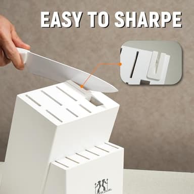 Knife Set, HUNTER.DUAL 15 Piece Kitchen Knife Set with Block and Built-in sharpener, Dishwasher Safe, Anti-slip Handle, White - Image 4