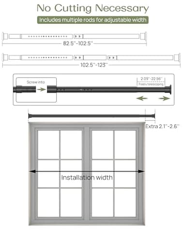 ALLZONE Tension Curtain Rod for Window, 83-123 Inches, Heavy Duty Curtain Rods No Drilling, Non-Slip Bathroom Shower Tension Rod, Renter Friendly, Adjustable, Spring Loaded, Extra Long, Black - Image 6