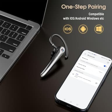Bluetooth Headset, Wireless Bluetooth Earpiece with ENC Noise Canceling Mic, 120Hrs Talk Single-Ear Headphones, LED Display, IP7 Waterproof Hand-Free Earphone for Business/Trucker/Driver, Black - Image 7
