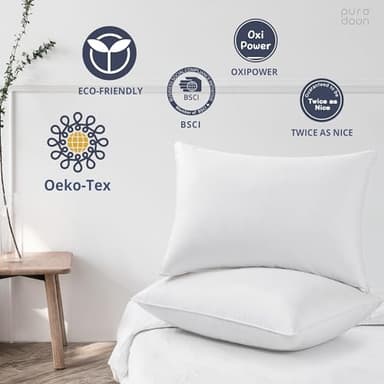 puredown® Goose Feathers and Down White Pillows with 100% Soft Cotton Cover, Bed Sleeping Hotel Collection Pillows Set of 2 King Size - Image 5