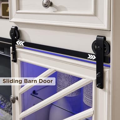 OKD 75” Fireplace TV Stand for 85 Inch TV, Farmhouse Highboy Entertainment Center with 36” Electric Fireplace, Modern Media Console Table with Drawers Storage&Cabinets for Living Room, Antique White - Image 6