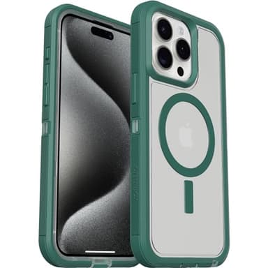 OtterBox iPhone 15 Pro MAX (Only) Defender Series XT Clear Case - Velvet Evergreen (Clear), screenless, Rugged, Snaps to MagSafe, Lanyard Attachment - Image 5