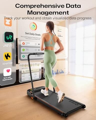 UREVO Smart 2-in-1 Folding Treadmill, Compact Walking Pad with Safety Handle, Plug and Play, Dual LED Display, Workout APP, Walking or Running for Home Office, Remote Included - Image 5