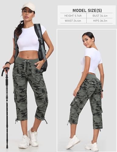 MoFiz Womens Capris Summer Cargo Shorts Lightweight Quick Dry Athletic Casual Travel Loose Ladies Outdoor Hiking Pants Pockets Camouflage Green XS - Image 6