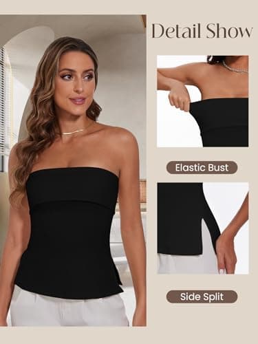 Strapless Tube Tops for Women Backless Going Out Bandeau Top Sexy Trendy Off Shoulder Side Split Summer Bustier Tops Black - Image 2