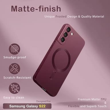 Amzfield Magnetic for Samsung Galaxy S22 Case for Women Men Girls [Compatible with MagSafe] [Camera Lens Protector] Matte Cute Slim Soft Silicone Bumper Shockproof Metallic Phone Case, Burgundy - Image 2