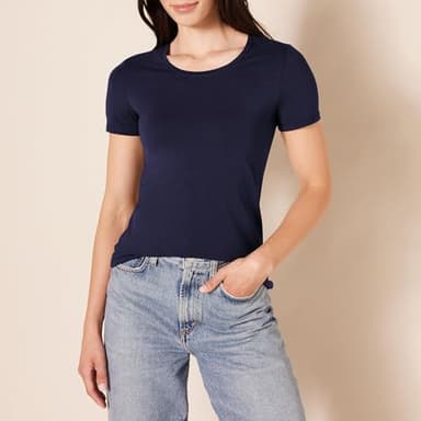 Amazon Essentials Women's Regular-Fit Short-Sleeve Crewneck T-Shirt, Pack of 2, Navy/Purple, Large - Image 3