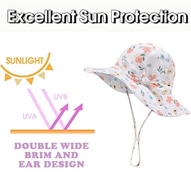 Baby Toddler Infant Girls Bucket Sun Hats Protection Beach UPF 50+ Toddler Wide Brim Bucket Summer Hats - Image 3
