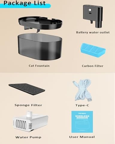 PEKTACO Wireless Cat Water Fountain: Pet Water Fountain Battery Operated, 74oz/2.2L Automatic Cat Water Dispenser，Rechargeable Drinking Fountain for Cats Indoor with Motion Sensor, Black - Image 9