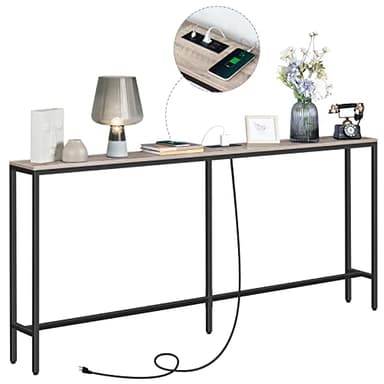 MAHANCRIS 70.9'' Console Table with Power Outlet, Narrow Sofa Table, Industrial Entryway Table with USB Ports, Behind Couch for Entryway, Hallway, Foyer, Living Room, Greige CTHG18E01Z1 - Image 6